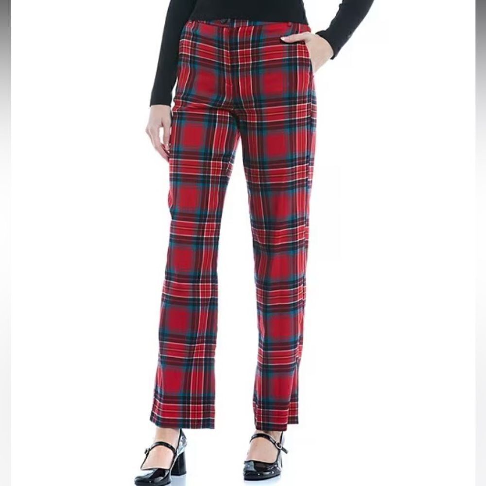 🔥 Copper Key High Rise Wide Leg Plaid Trousers, Size-XXL